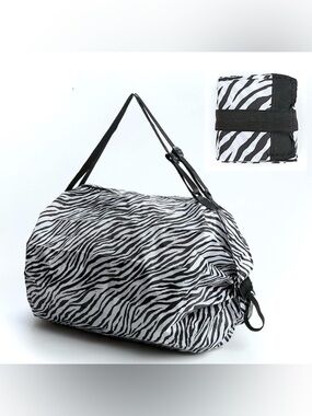 Set of (2) Zebra Print Foldable Travel Duffel Bag - Black & White